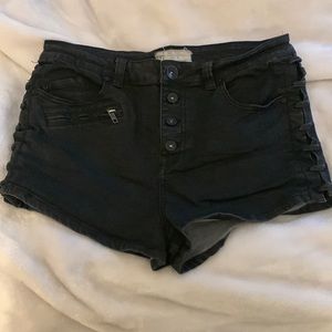 Black Women's Button-Front Denim Shorts